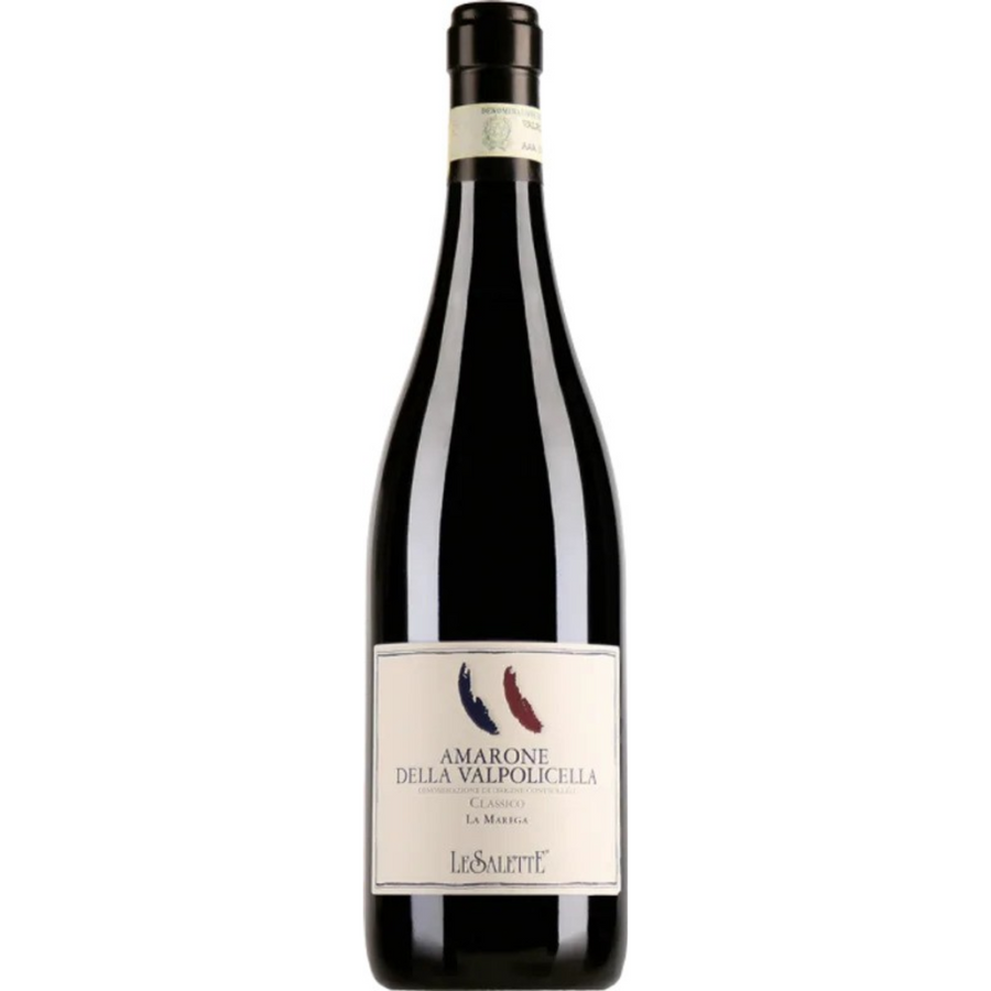 Bottle of Le Salette La Marega Amarone della Valpolicella 2018, a red wine from Veneto, Italy.