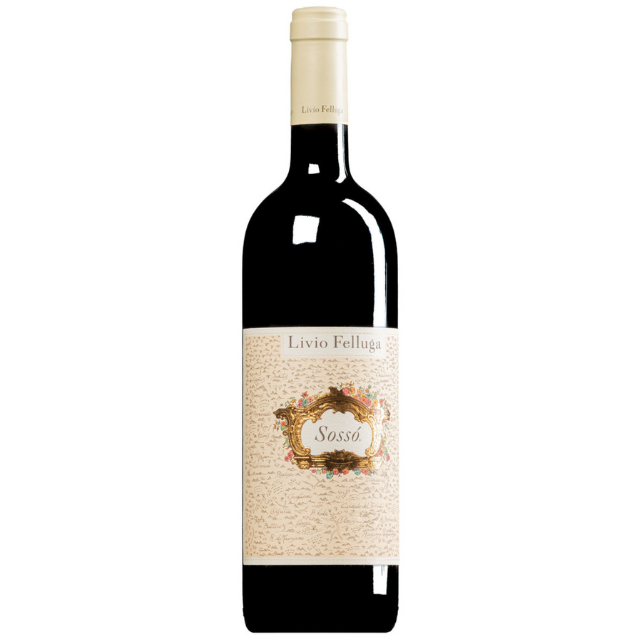 Bottle of Livio Felluga Sosso 2018, a red blend from Friuli, Italy.