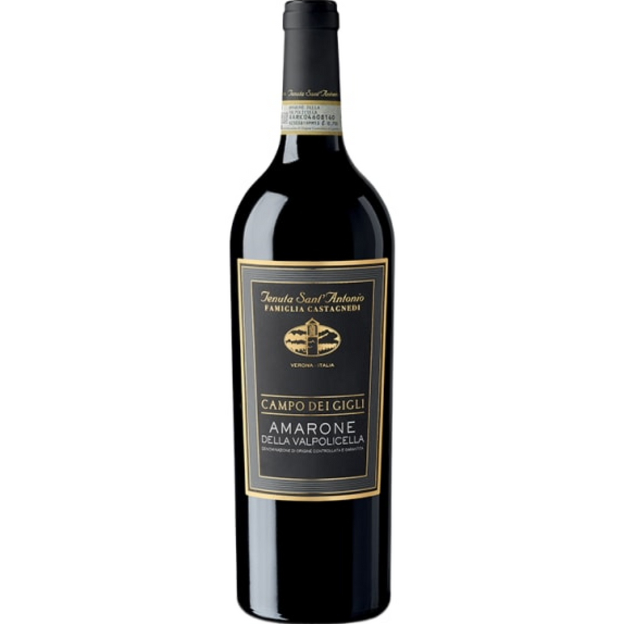 Bottle of Sant'Antonio Campo dei Gigli Amarone 2018, a Corvina red wine from Valpolicella, Italy.