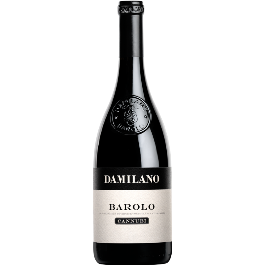 Bottle of Damilano Cannubi Barolo 2021, a Nebbiolo red wine from Piedmont, Italy.