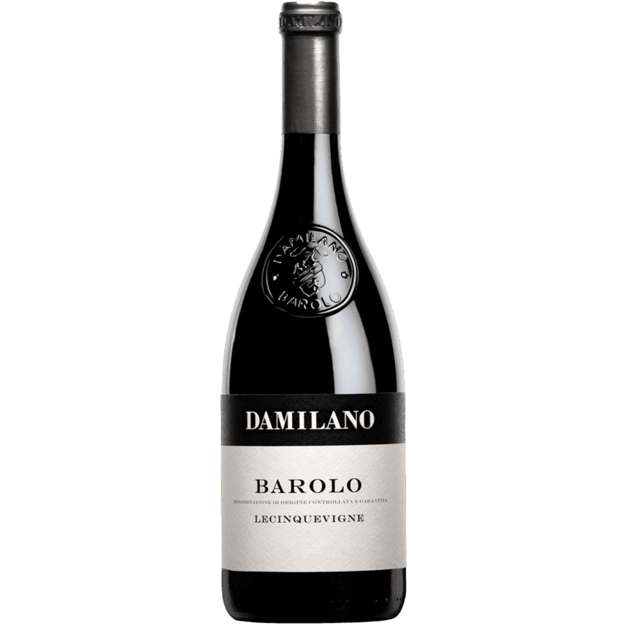 Bottle of Damilano Lecinquevigne Barolo 2021, a Nebbiolo red wine from Piedmont, Italy.