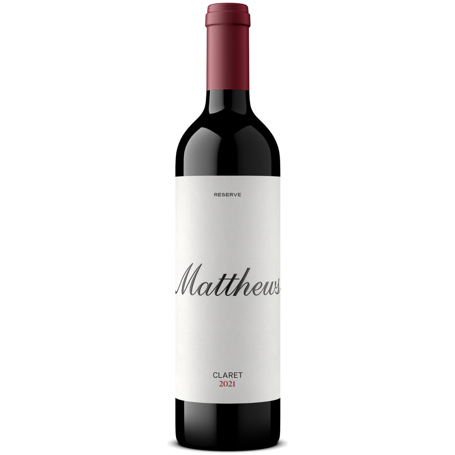 Bottle of Matthews Winery Reserve Claret 2021, a Bordeaux red blend wine from Columbia Valley, United States.