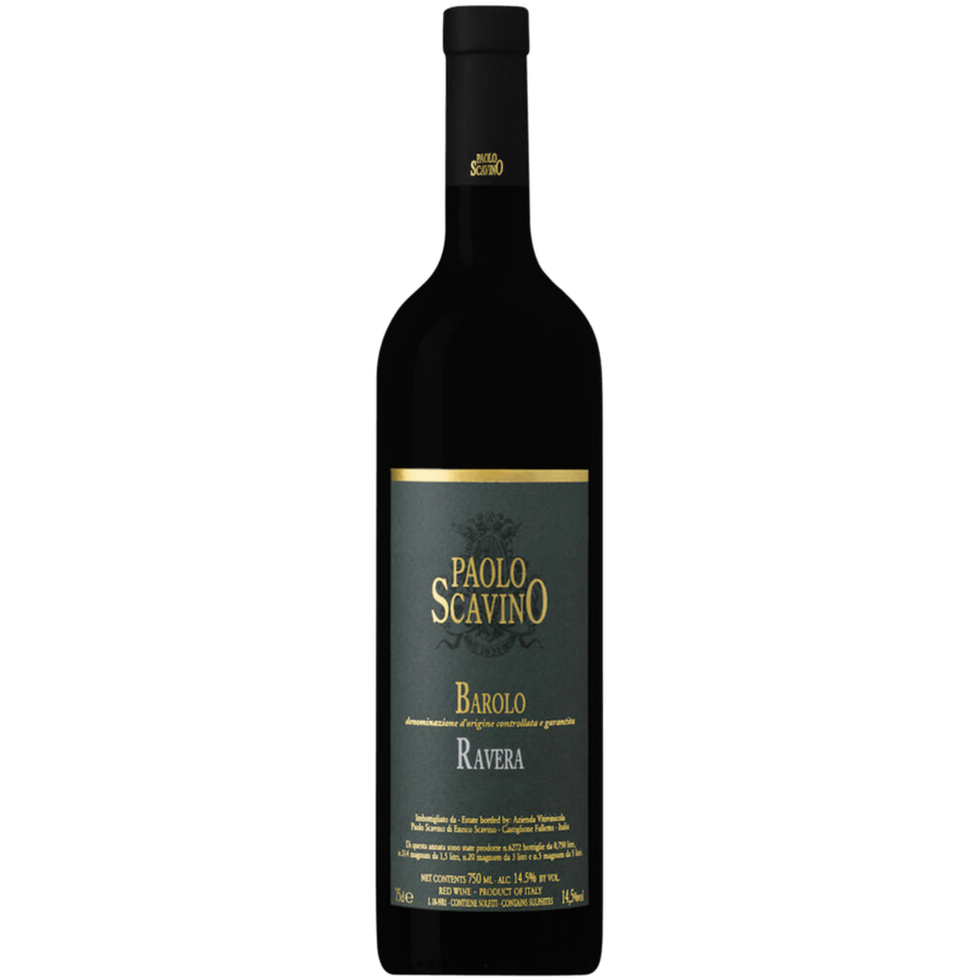 Bottle of Paolo Scavino Ravera Barolo 2022, a Nebbiolo red wine from Piedmont, Italy.