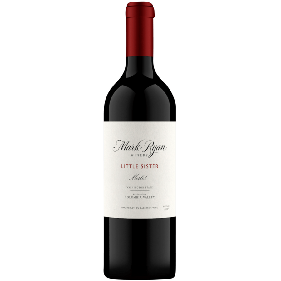 Bottle of Mark Ryan Little Sister Merlot 2022, a Merlot red wine from Columbia Valley, United States.