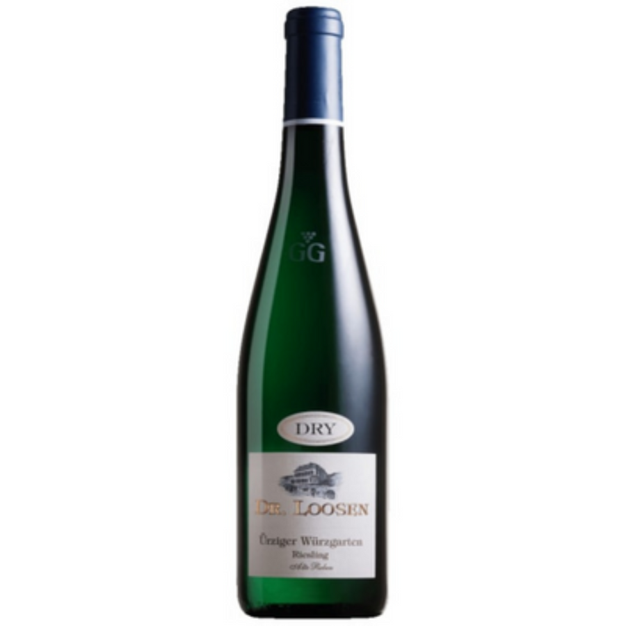 Bottle of Dr. Loosen Urziger Wurzgarten Alte Reben GG 2023, a Riesling white wine from Mosel, Germany.