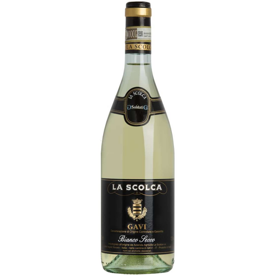 Bottle of La Scolca Gavi dei Gavi Black Label, Piedmont, Italy.