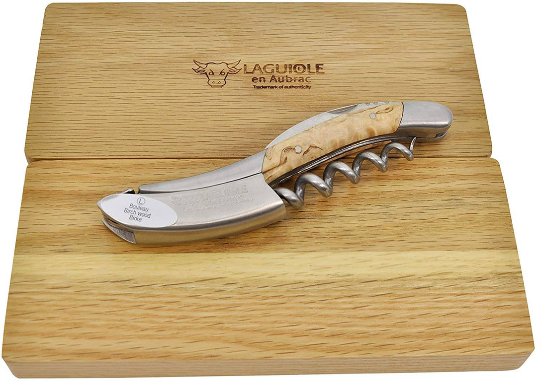 Handcrafted Sommelier Waiter's Corkscrew with Birchwood Handle, Brushed Bolster by Laguiole en Aubrac