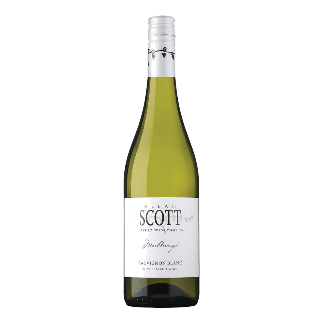 Bottle of Allan Scott Sauvignon Blanc, a Sauvignon Blanc white wine from Marlborough, New Zealand.