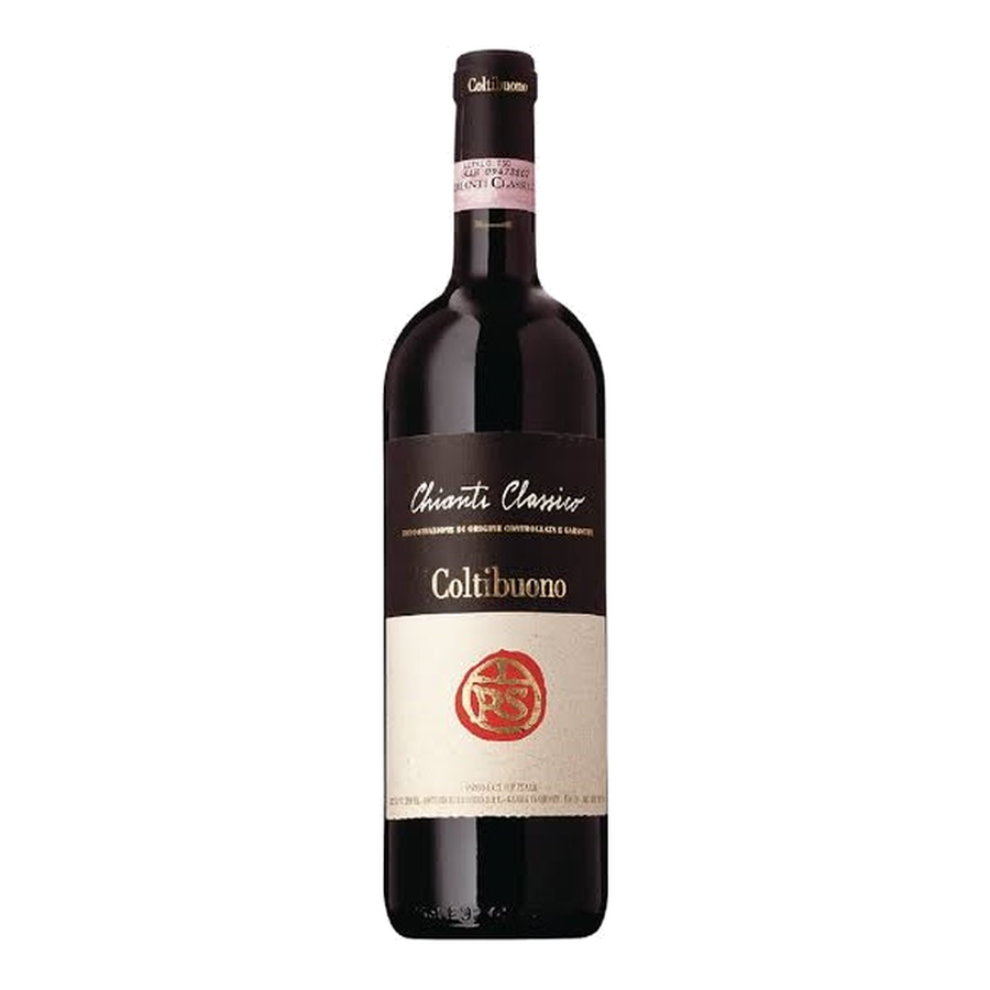 Bottle of Badia a Coltibuono Chianti Classico R Stucchi, a Sangiovese red wine from Chianti Classico, Italy.