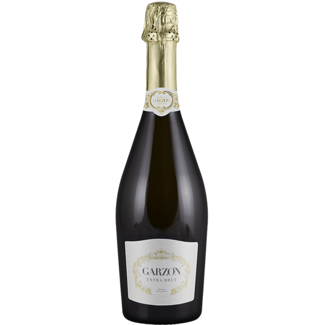 Bottle of Bodega Garzon Extra Brut NV, a sparkling wine from Maldonado, Uruguay.
