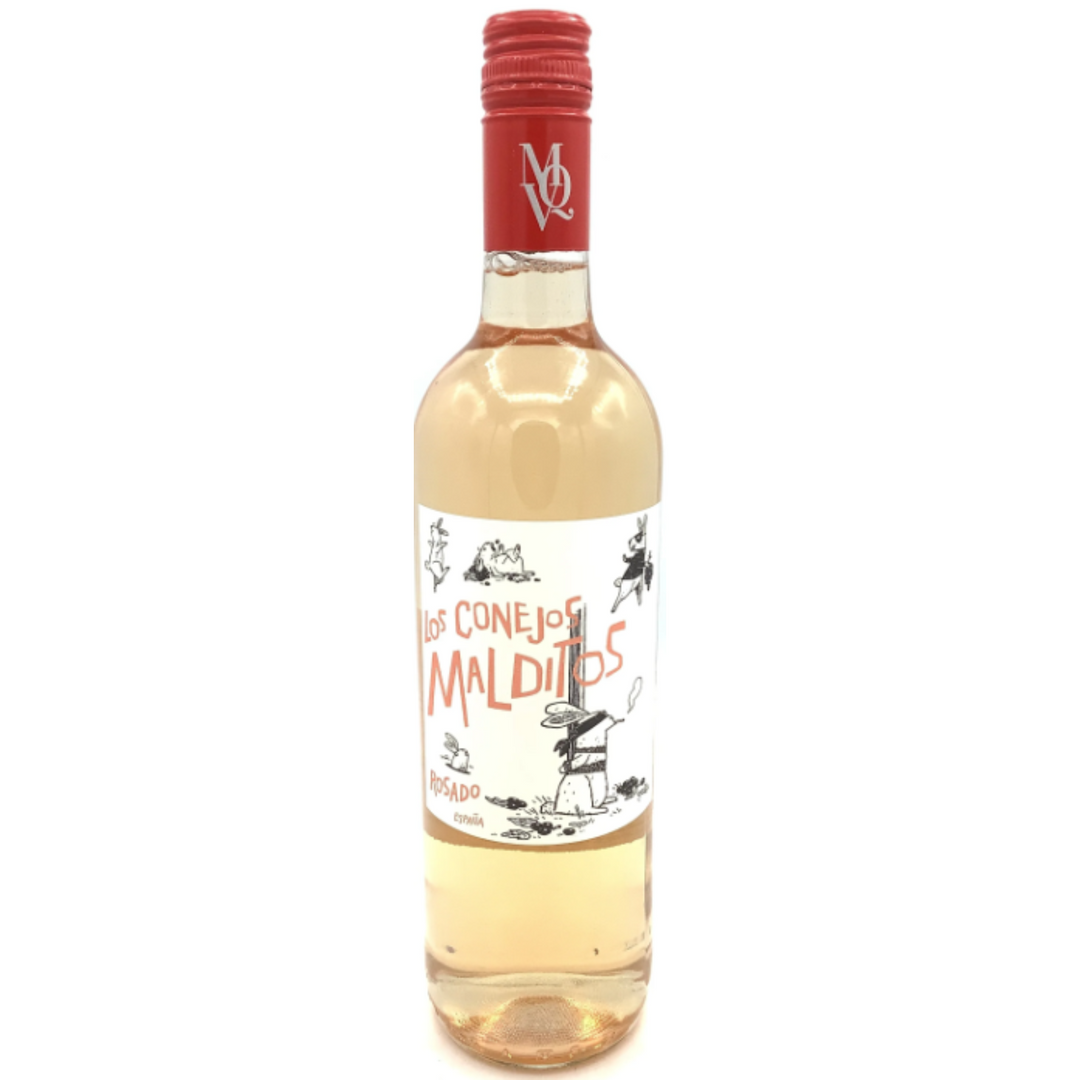 Bottle of Bodegas Mas Que Vinos Los Conejos Malditos Rosado 2021, a rose wine from Castilla, Spain.
