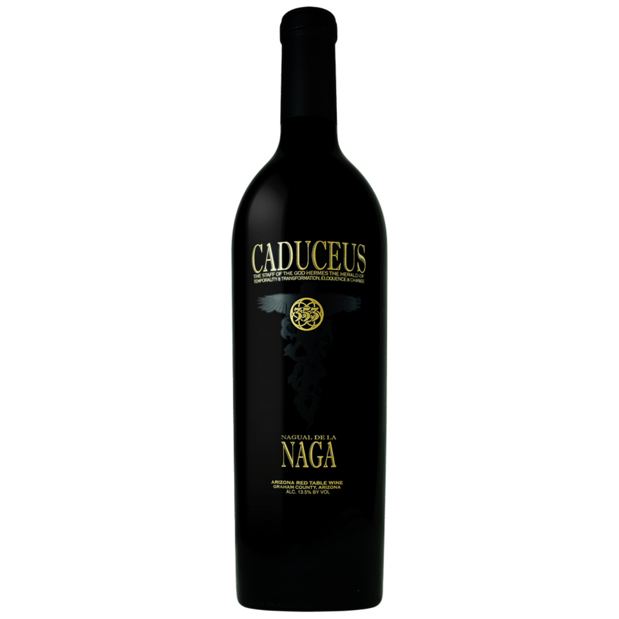 Bottle of Caduceus Cellars Nagual de la Naga 2018, a red blend wine from Arizona, USA.