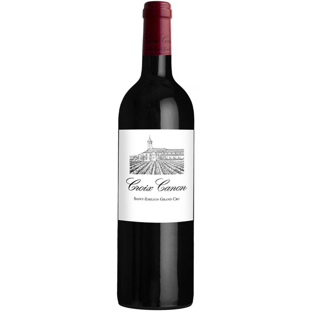 Bottle of Chateau Canon Croix Canon 2018, a Bordeaux red blend wine from Saint-Emilion, France.
