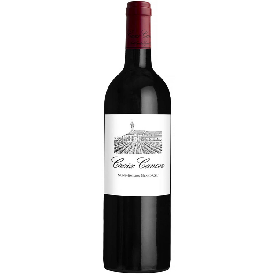 Bottle of Chateau Canon Croix Canon 2018, a Bordeaux red blend wine from Saint-Emilion, France.