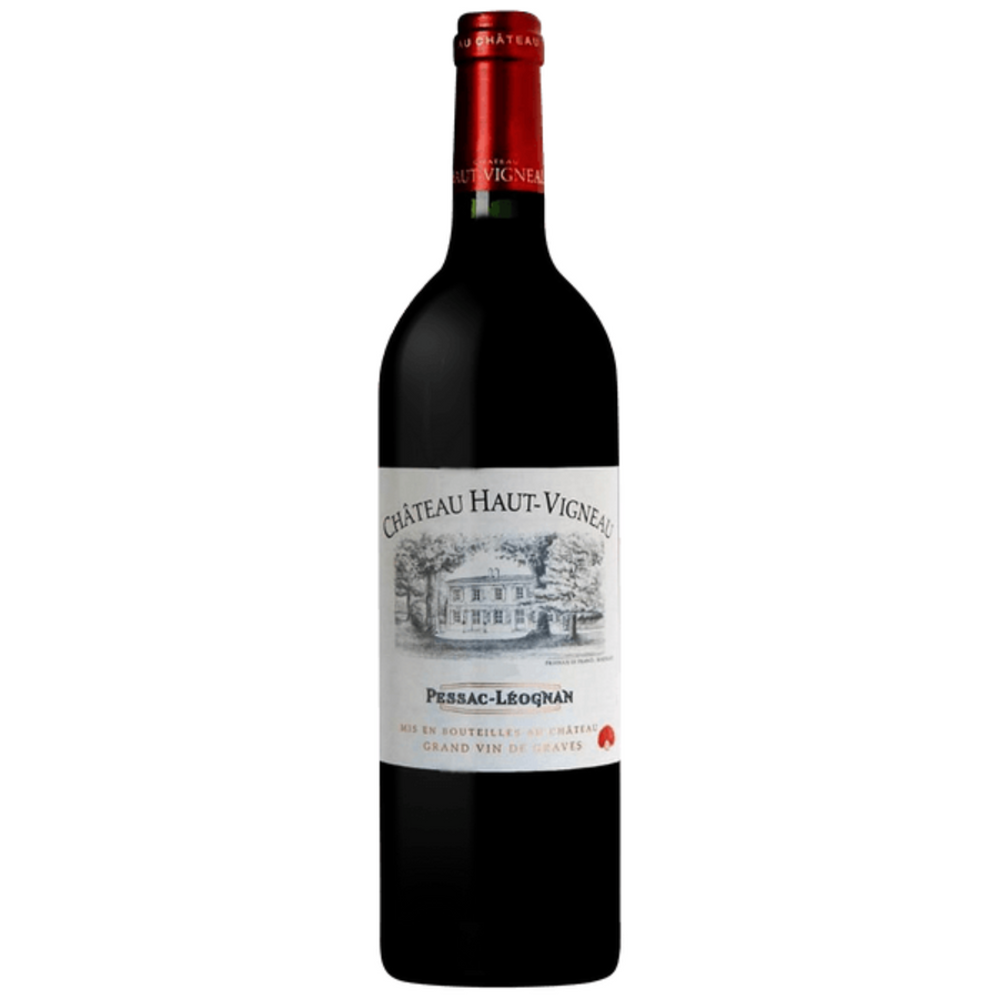 Bottle of Chateau Haut-Vigneau 2018, a Bordeaux red blend from Pessac-Leognan, France.