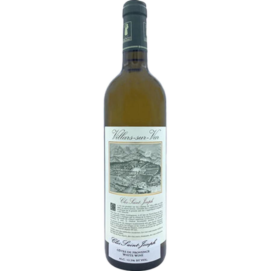 Bottle of Clos Saint-Joseph Villars-sur-Var Blanc 2020, a Vermentino white wine from Provence, France.