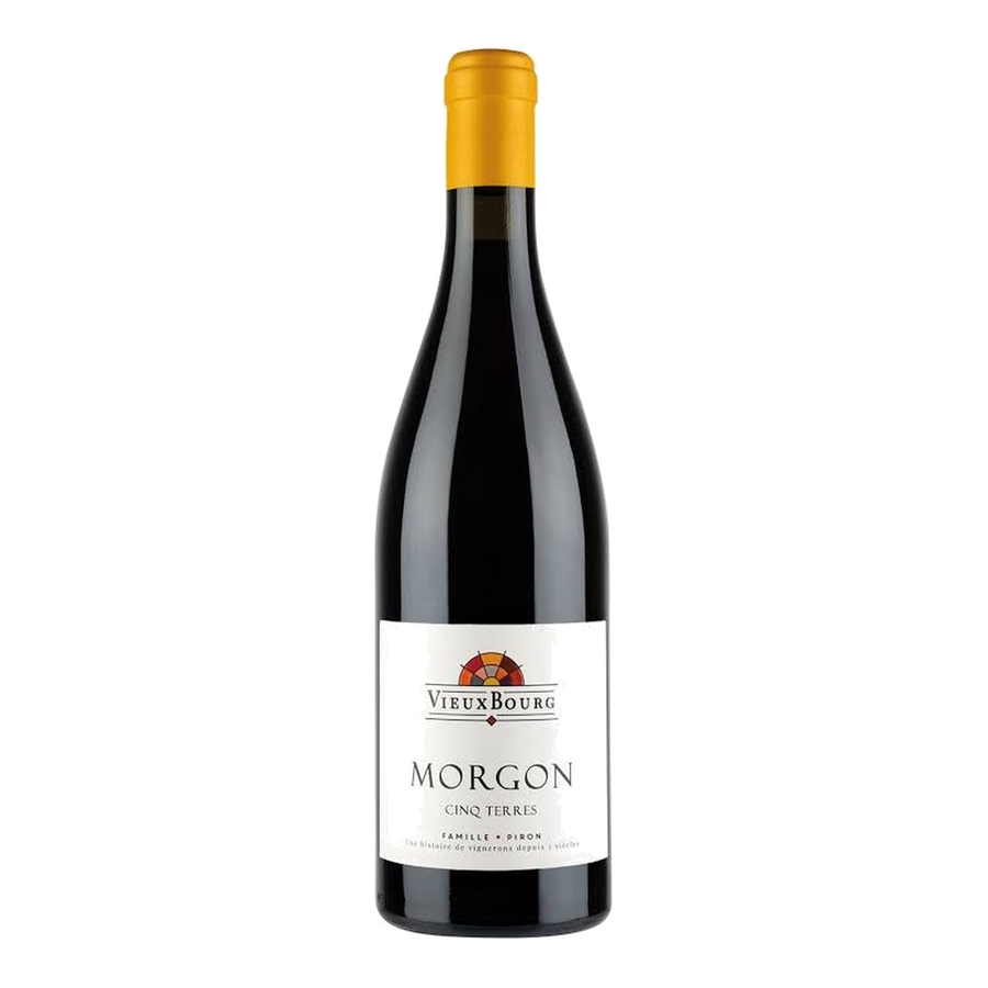 Bottle of Clos de Vieux Bourg Morgon Cinq Terres 2020, a Gamay red wine from Beaujolais, France.