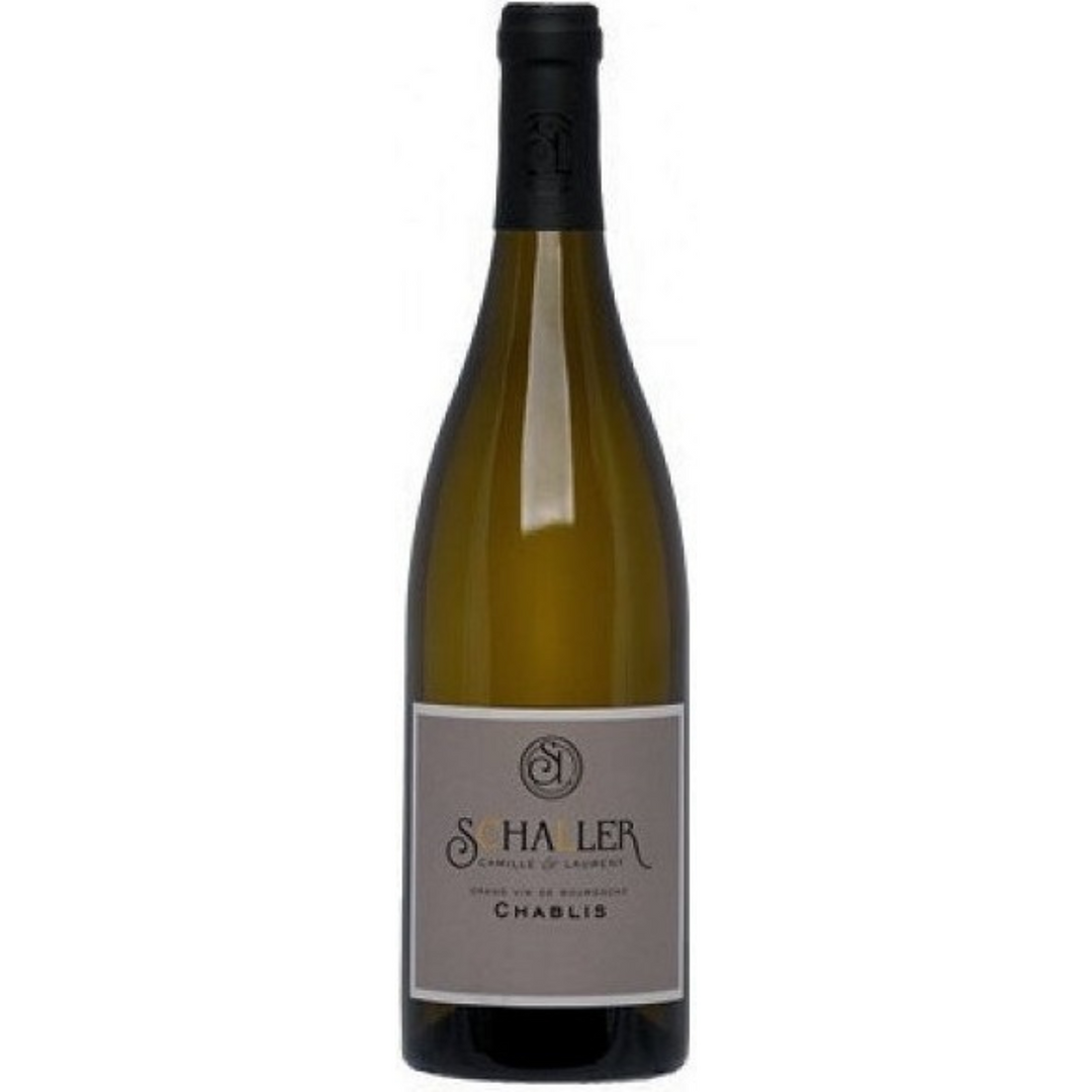 Bottle of Domaine Camille et Laurent Schaller Chablis 2021, a Chardonnay white wine from Burgundy, France.