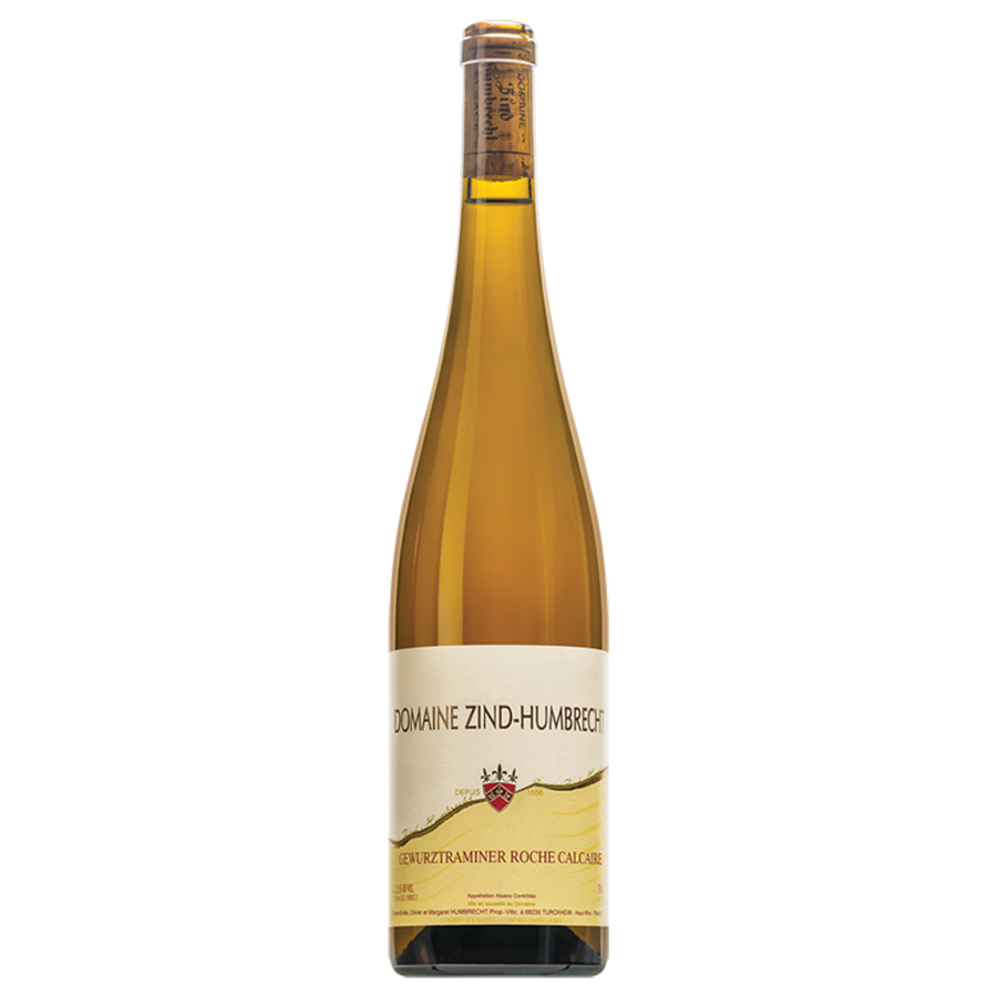 Bottle of Domaine Zind-Humbrecht Gewurztraminer Roche Calcaire 2023, a Gewurztraminer white wine from Alsace, France.