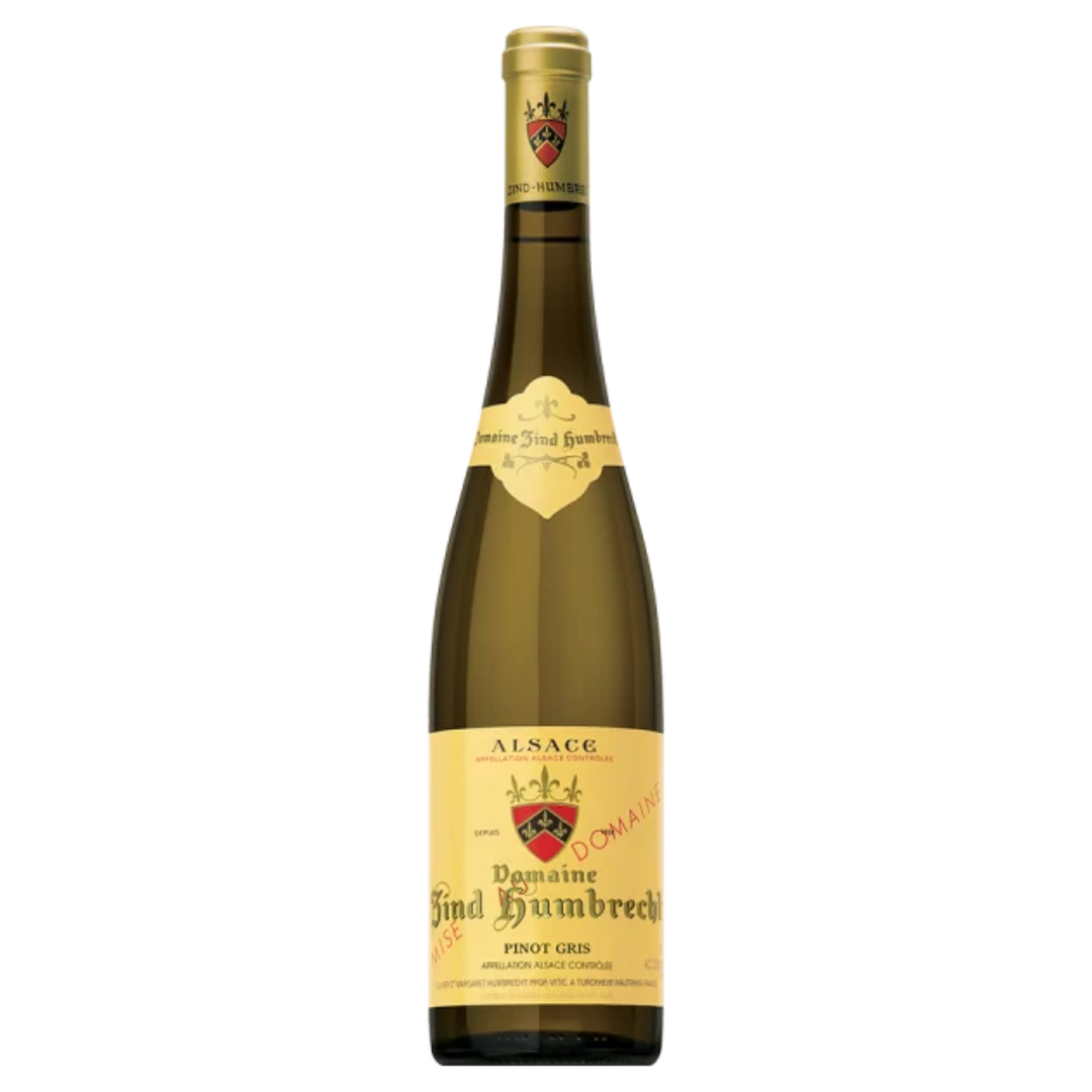 Bottle of Domaine Zind-Humbrecht Pinot Gris Organic 2023, a Pinot Gris white wine from Alsace, France.