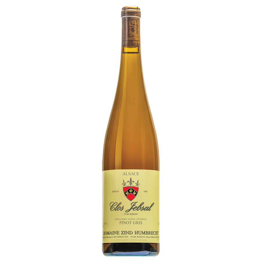 Bottle of Domaine Zind-Humbrecht Pinot Gris Clos Jebsal 2022, a Pinot Gris white wine from Alsace, France.