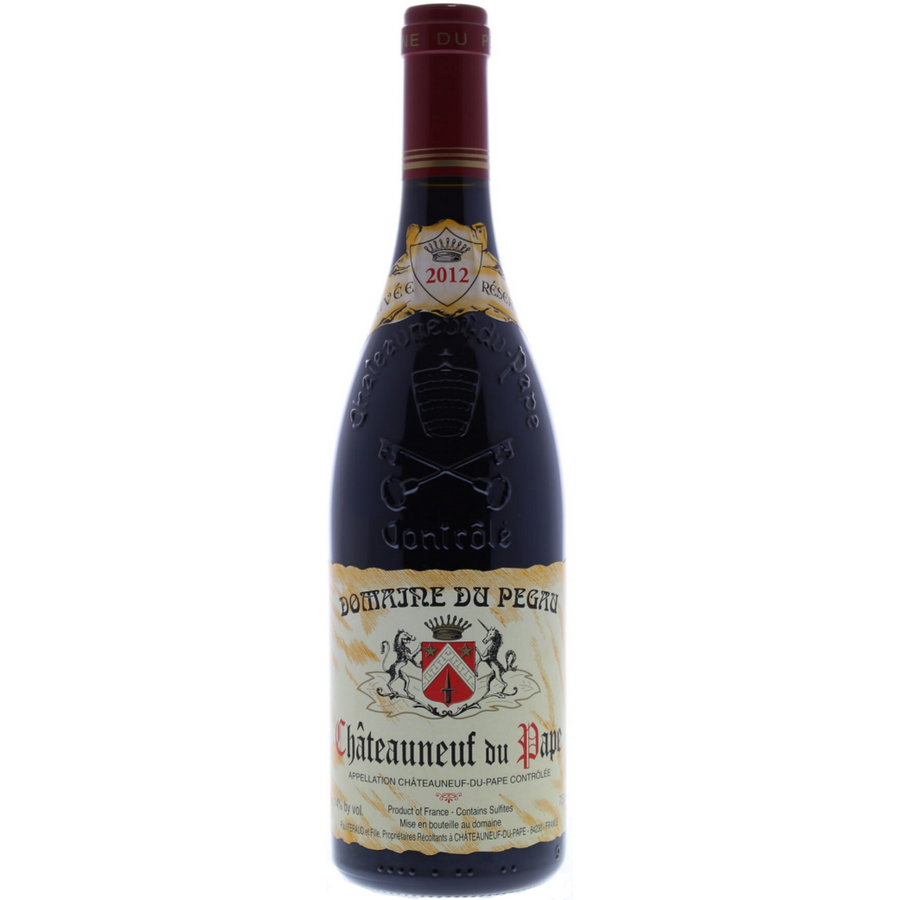 Bottle of Domaine du Pegau Chateauneuf-du-Pape Cuvee Reservee 2012, a Grenache red wine from Rhone, France.