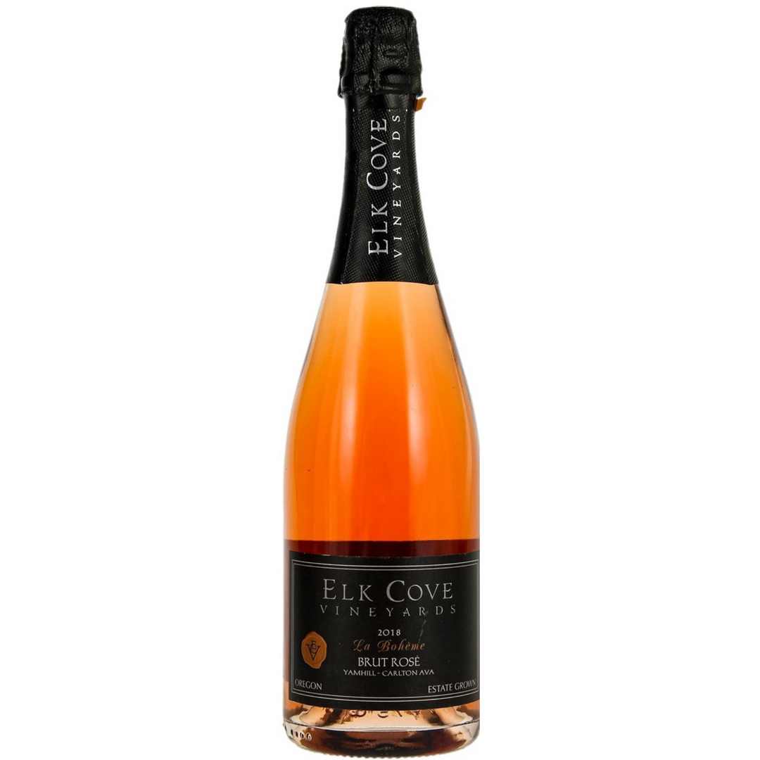 Bottle of Elk Cove La Boheme Brut Rose 2018, a rosé sparkling wine from Willamette Valley, United States.