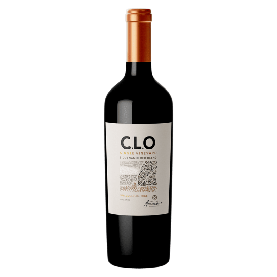 Bottle of Francois Lurton Araucano Clos de Lolol 2020, an organic red blend wine from Colchagua Valley, Chile.