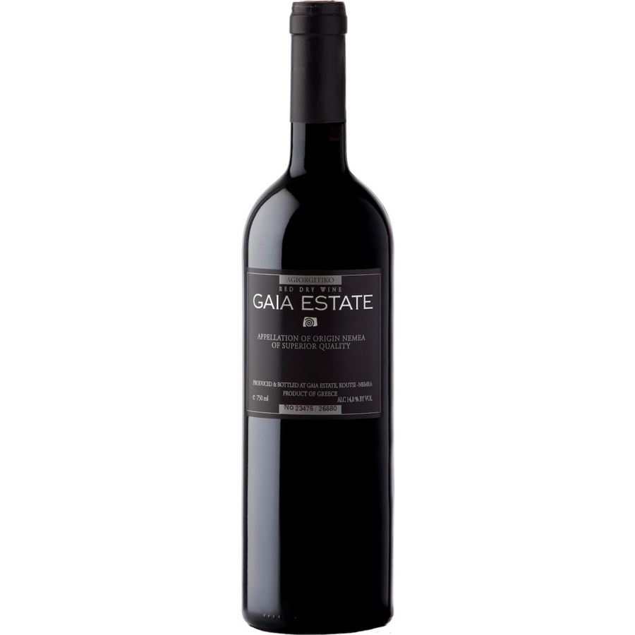 Bottle of Gaia Estate Red 2021, an Agiorgitiko red wine from Nemea, Greece.
