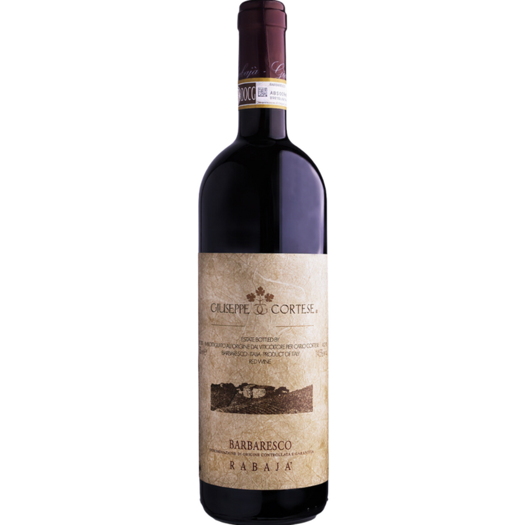 Bottle of Giuseppe Cortese Rabaja Barbaresco 2022, a Nebbiolo red wine from Piedmont, Italy.