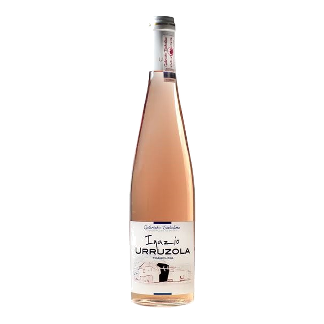 Bottle of Inazio Urruzola Txakolina Rosé 2024, a Hondarrabi Zuri rosé wine from Getariako Txakolina, Basque Country, Spain.