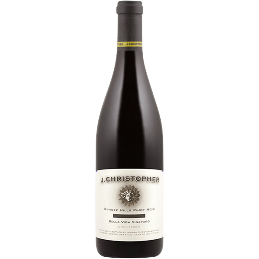 Bottle of J. Christopher Bella Vida Pinot Noir 2017, a red wine from Willamette Valley, United States.