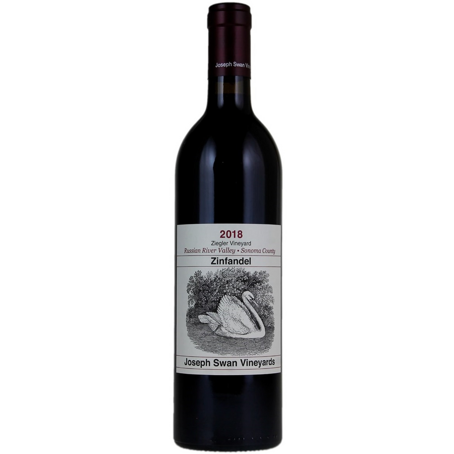 Bottle of Joseph Swan Vineyards Ziegler Vineyard Zinfandel 2018, a Zinfandel red wine from Russian River Valley, United States.