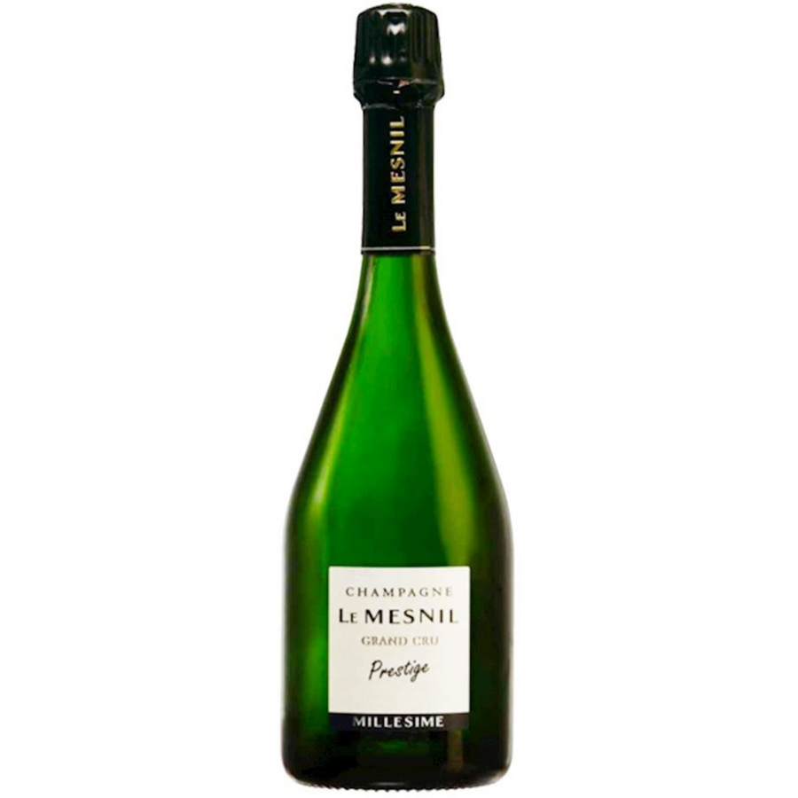 Bottle of Le Mesnil Cuvee Prestige Blanc de Blancs Grand Cru 2008, a sparkling wine from Champagne, France.