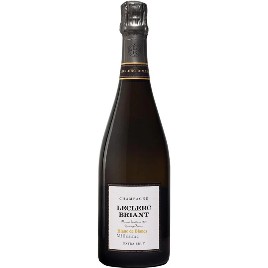 Bottle of Leclerc-Briant Blanc de Blancs Extra Brut Millésime 2018, a Chardonnay sparkling wine from Champagne, France.