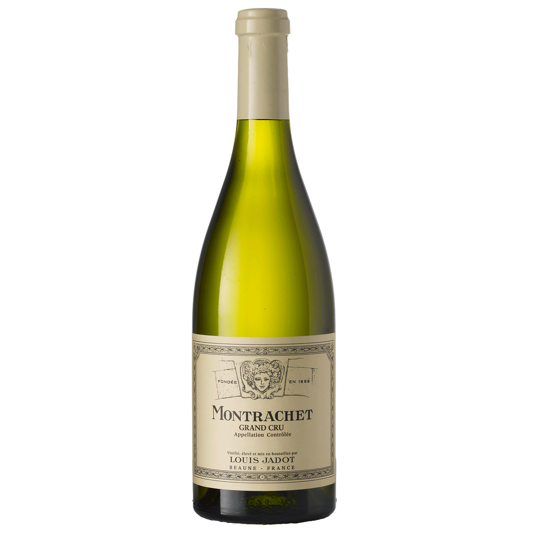 Bottle of Louis Jadot Montrachet Grand Cru 2023, a Chardonnay white wine from Burgundy, France.