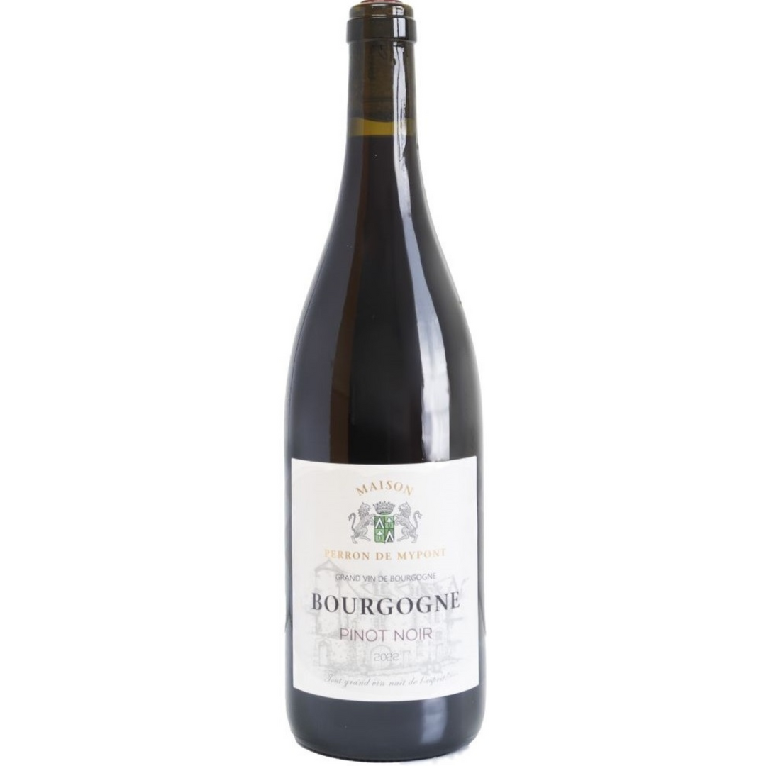 Bottle of Maison Perron de Mypont Bourgogne Pinot Noir 2022, a red wine from Burgundy, France.