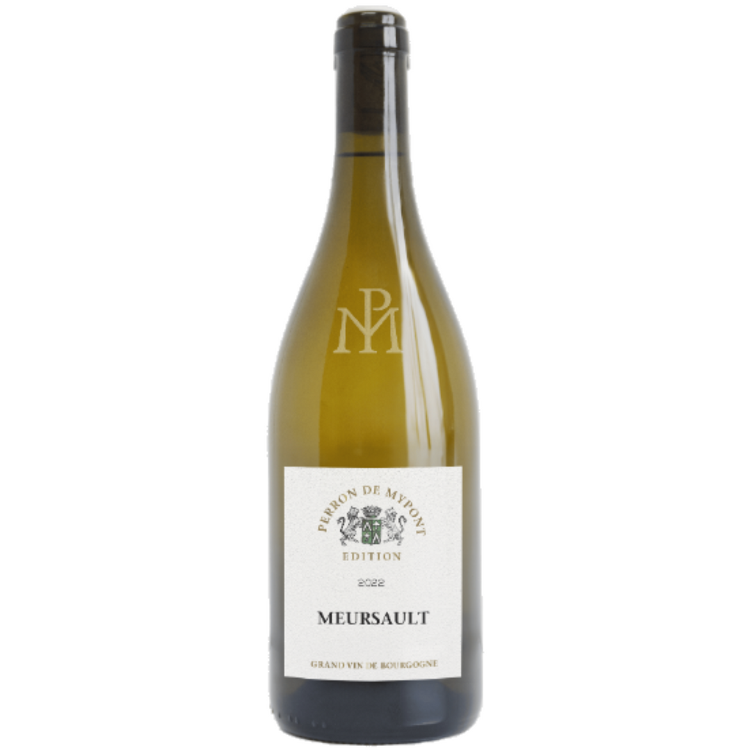Bottle of Maison Perron de Mypont Meursault 2022, a white wine from Burgundy, France.
