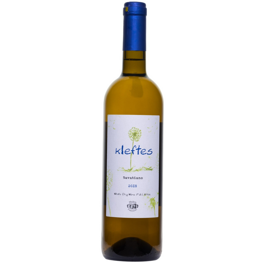 Bottle of Markou Vineyards Savatiano 'Kleftes' 2018, a Savatiano white wine from Attika, Greece.