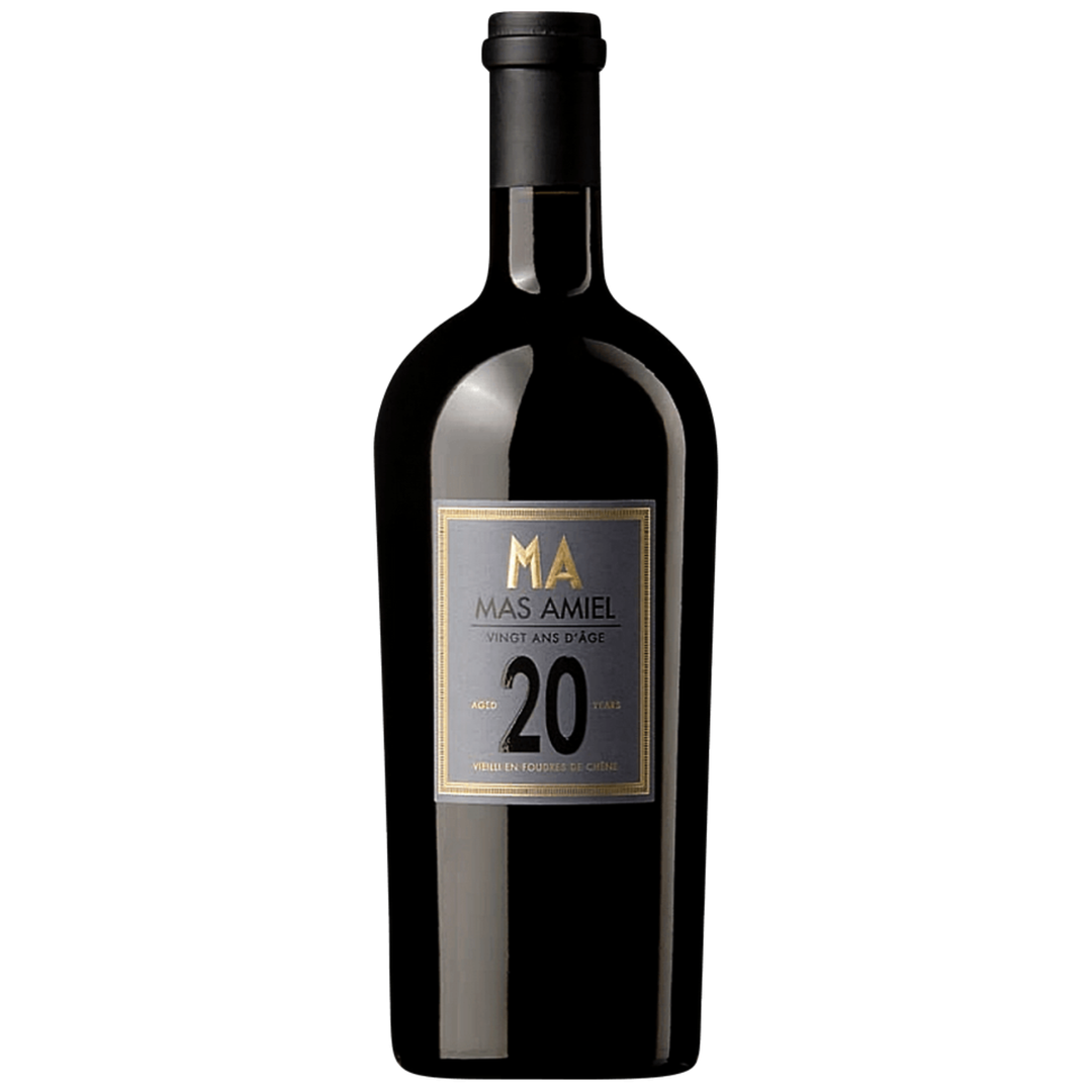Bottle of Mas Amiel Maury 20 Ans d'Age NV, a fortified dessert wine from Languedoc-Roussillon, France.