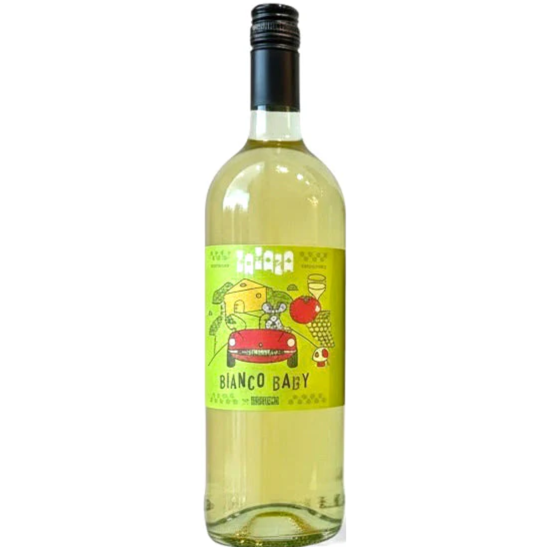 Bottle of ZaZaZa Bianco Baby, a white wine from Montalcino, Italy.