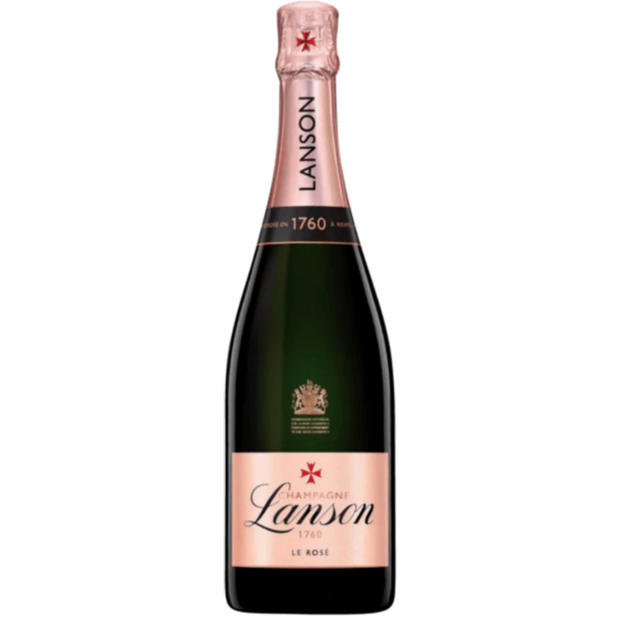 Bottle of Lanson Le Rose Brut, Champagne, France.