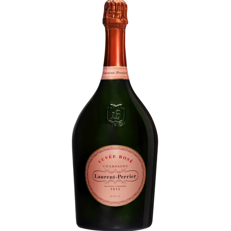 Bottle of Laurent-Perrier Cuvee Rose Brut Champagne NV, a rosé sparkling wine from Champagne, France.