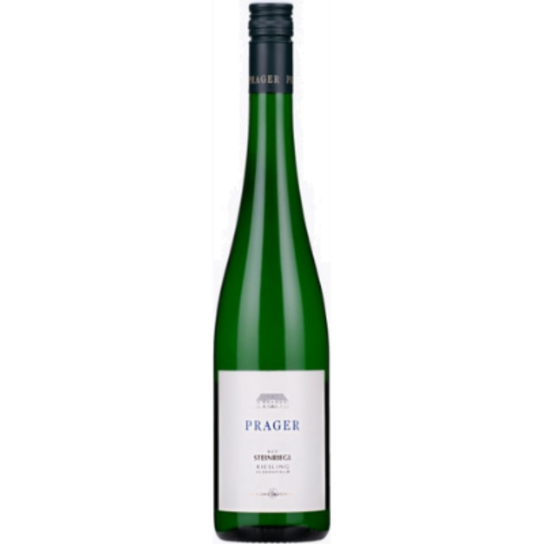 Bottle of Weingut Prager Steinriegl Riesling Federspiel 2023, a Riesling white wine from Wachau, Austria.