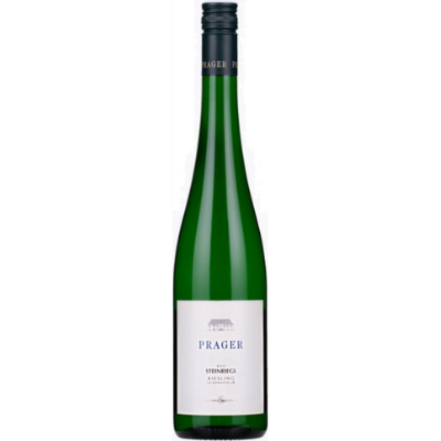 Bottle of Weingut Prager Steinriegl Riesling Federspiel 2023, a Riesling white wine from Wachau, Austria.