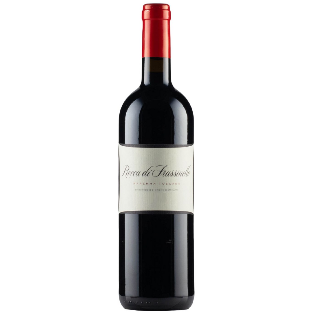Bottle of Rocca di Frassinello Maremma Toscana 2020, a red wine from Tuscany, Italy.
