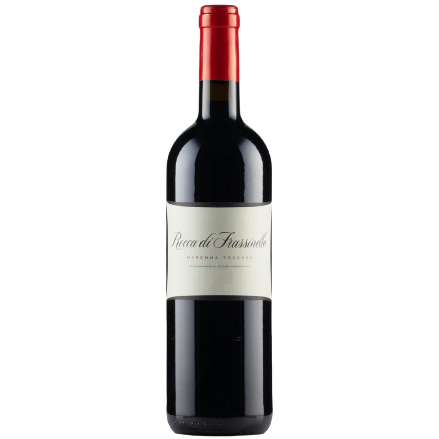 Bottle of Rocca di Frassinello Maremma Toscana 2020, a red wine from Tuscany, Italy.