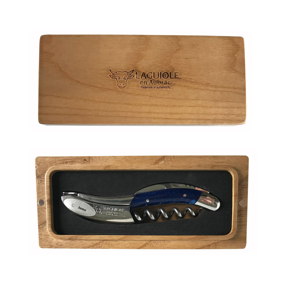 Handcrafted Sommelier Waiter's Corkscrew with Juma Blue Handle by Laguiole en Aubrac