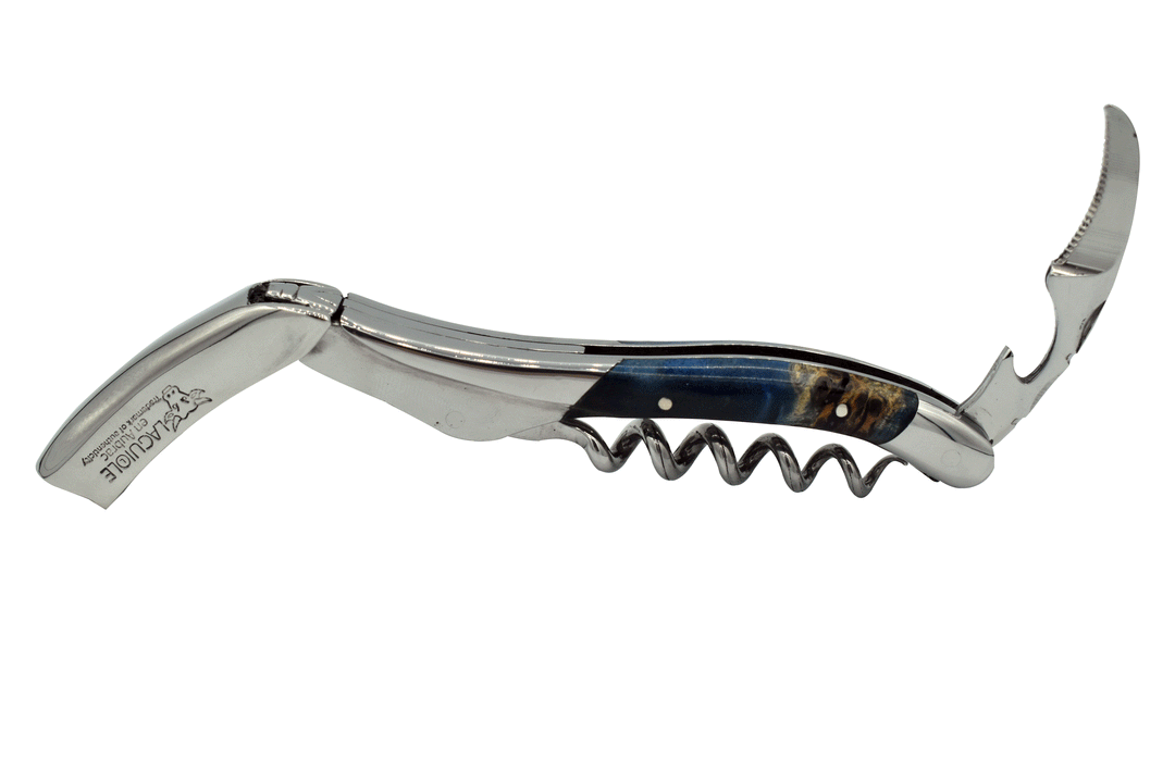 Handcrafted Sommelier Waiter's Corkscrew with Stabilized Blue Poplar Burl Handle, Polished Bolster by Laguiole en Aubrac