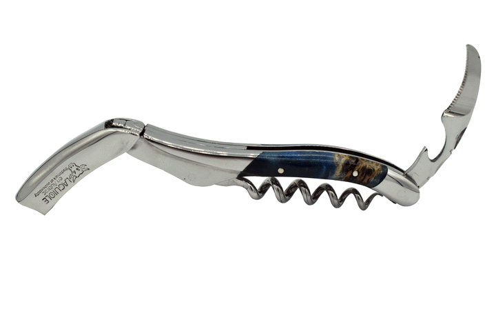 Handcrafted Sommelier Waiter's Corkscrew with Stabilized Blue Poplar Burl Handle, Polished Bolster by Laguiole en Aubrac